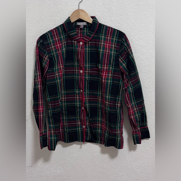J. Crew Long-sleeve cotton poplin pajama set in black Stewart tartan - Picture 2 of 10